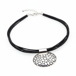 🖤 Napier Black Multi-Strand Choker Necklace - Silver Pebble Pendant